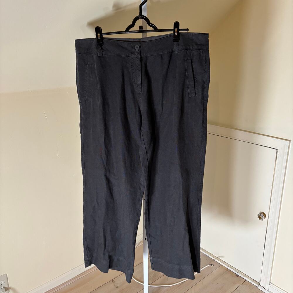 Poetry EUC Women's Gray Wide Leg100% Linen Pants Size 16